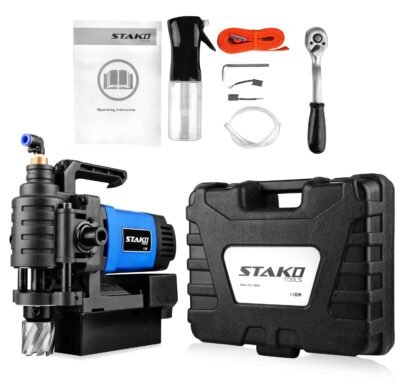 STAKO Magnetbohrmaschine mit Niedrigem Profil 1650 W mit Koffer KCY-38DM – tragbare Kernbohrmaschine für Metallbearbeitung – mit Weldon 19 mm – Leicht 8 kg – Magnetkraft 14500 N – Kernbohrgerät