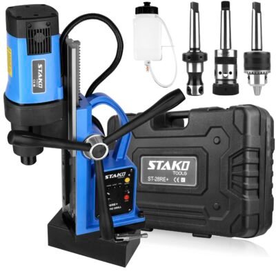 STAKO Magnetbohrmaschine 1800W mit Koffer ST-28RE+ Max. Ø80mm – 16500N Magnetkraft – Tragbare Kernbohrmaschine für Metallbearbeitung mit Weldon 19mm und Bohrfutter 3-16mm und Gewindehalter – Set-3