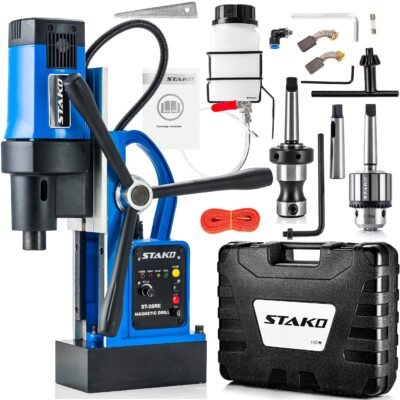 STAKO Magnetbohrmaschine 1800 W mit Koffer ST-28RE Max. Ø 80 mm – Magnetkraft 16500 N – tragbare Kernbohrmaschine für Metallbearbeitung mit mit Weldon 19 mm MK3 und Bohrfutter B16 3-16 mm – Set 2