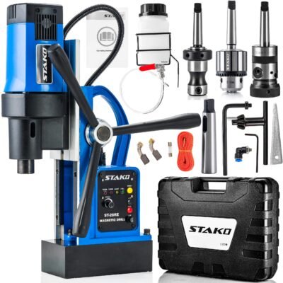 STAKO Magnetbohrmaschine 1800W mit Koffer ST-28RE Max.Ø80mm – Magnetkraft 16500N – tragbare Kernbohrmaschine für Metallbearbeitung mit Weldon 19mm und Bohrfutter 3-16mm und Gewindehalter M3-M16 – Set3